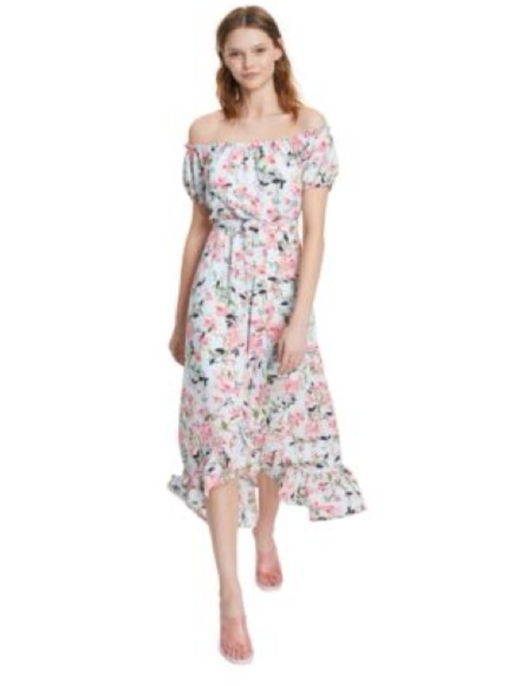 Bar III Pink Floral One-Shoulder Midi Dress